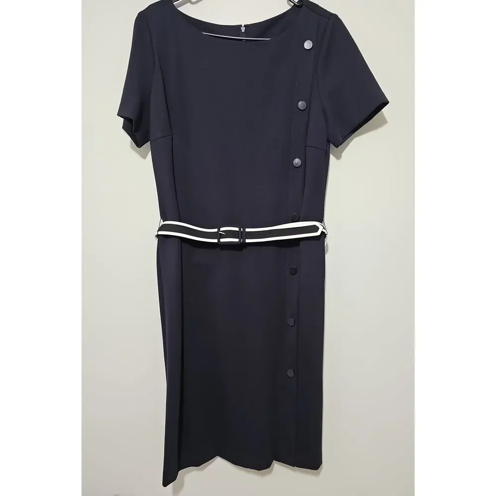 Tory Burch Sonia Sheath Dress Womens Large Navy Boat Neck Old Money Coastal